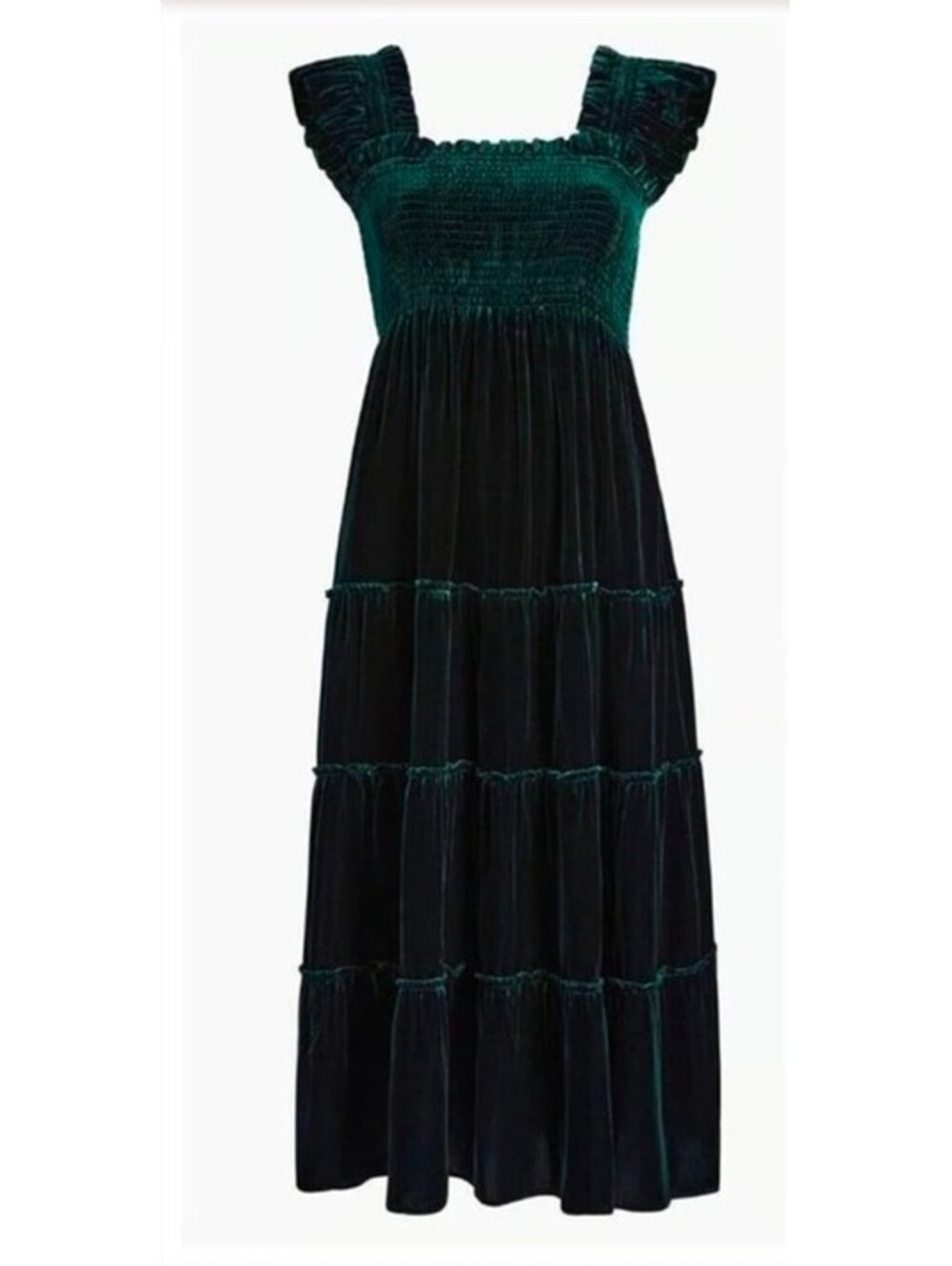 Hill House Home The Nap Dress XS Velvet Green Ruffle Sleeve Midi Dress